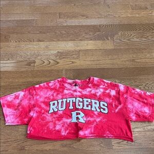 Russell medium red Rutgers tie dye cropped top